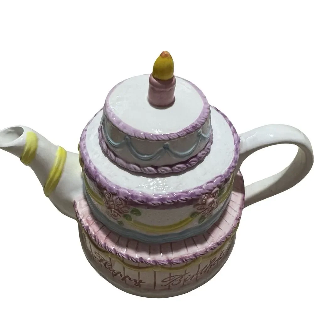 Lillian Vernon Vintage Ceramic Teapot Happy Birthday Layer Cake
